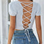 Lace-Up Openwork Square Neck Sweater - Korvel