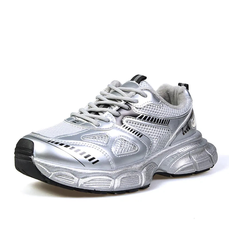 Lace Up Platform Athletic Sneakers in Silver