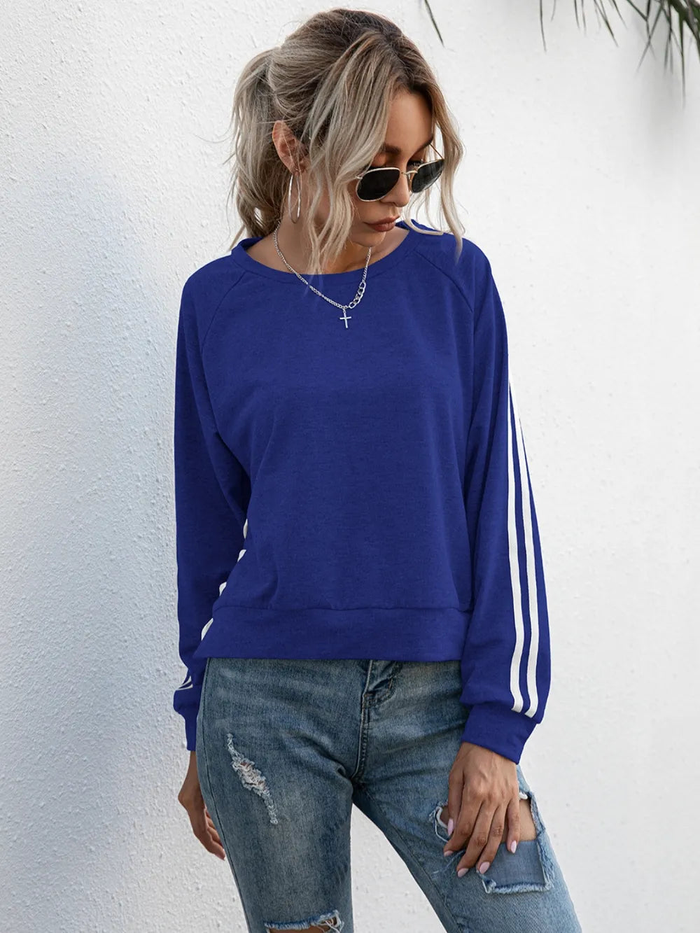 Sweatshirt à col rond à lacets à manches longues