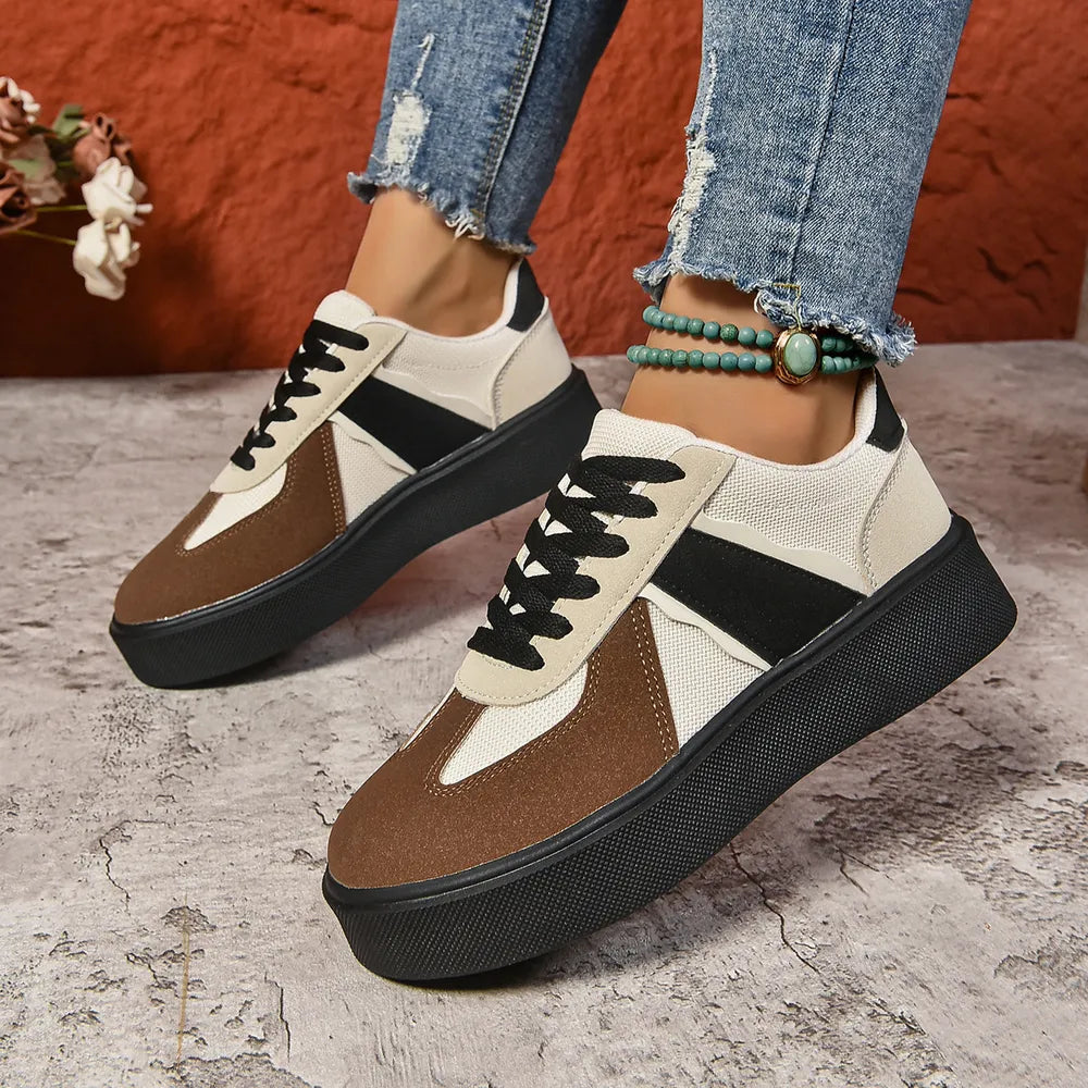 Lace Up Round Toe Contrast Sneakers - Korvel