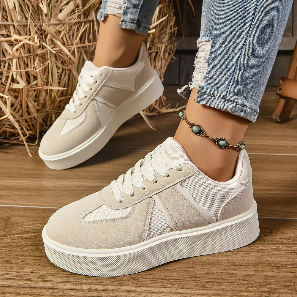 Lace Up Round Toe Contrast Sneakers - Korvel