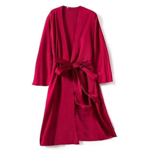 Bata corta roja de mujer con escote en V a la moda - Cómoda y elegante