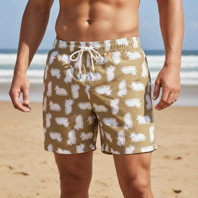 Shorts de bain Laid-Back Cat Chaos – Imprimé ton sable