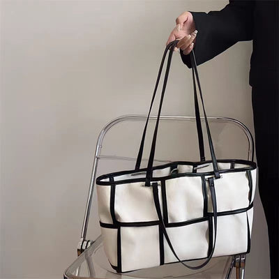 Large-capacity canvas splicing shoulder bag niche Korean style crossbody bag - Korvel