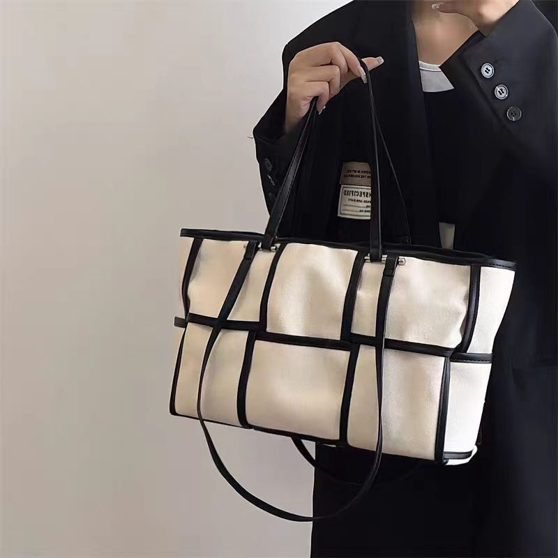 Large-capacity canvas splicing shoulder bag niche Korean style crossbody bag - Korvel