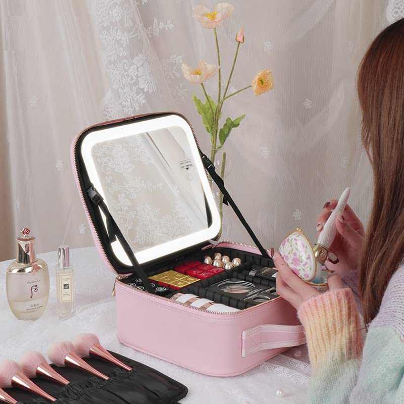 Large Capacity LED Mirror Makeup Bag - Portable & Waterproof
