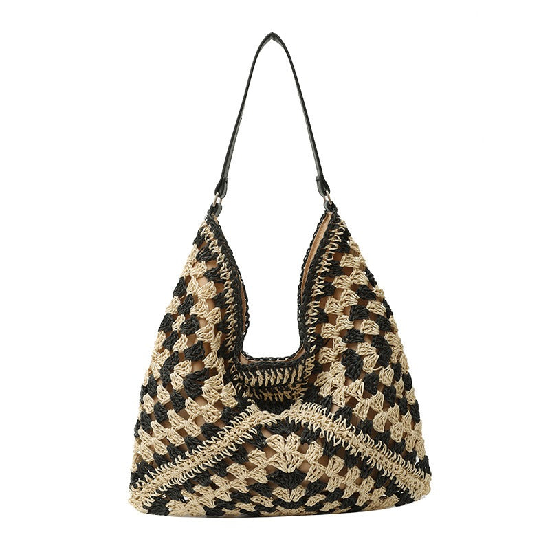 Large capacity woven bag, women's new fashionable single shoulder grass woven bag - Korvel