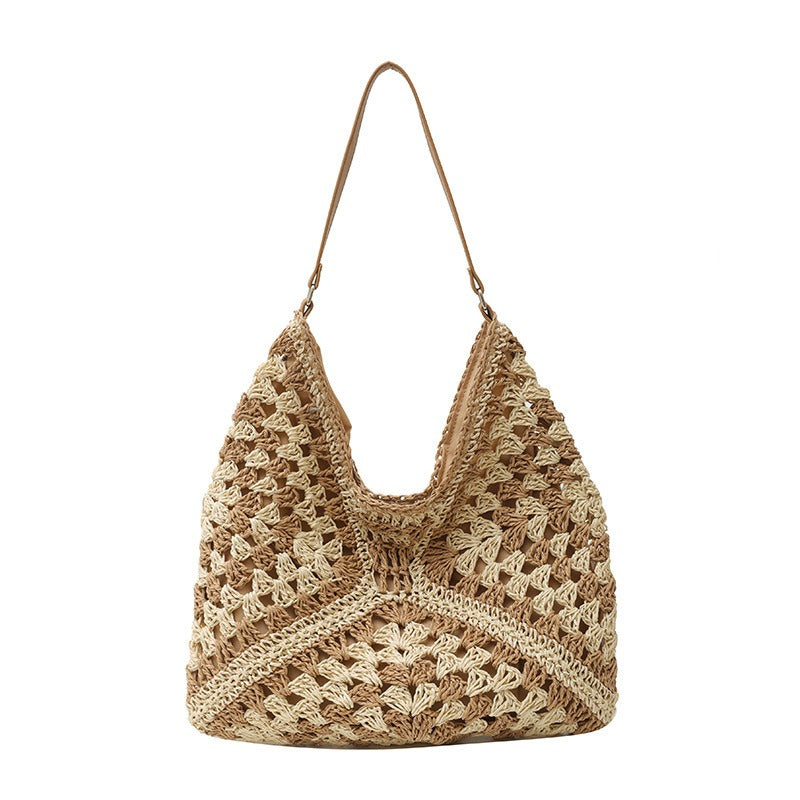 Large capacity woven bag, women's new fashionable single shoulder grass woven bag - Korvel