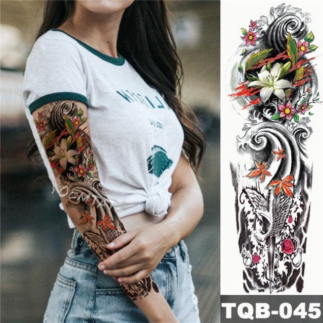 Manchette de Tatouage Temporaire Colorée de Luxe - Design Tigre et Renard