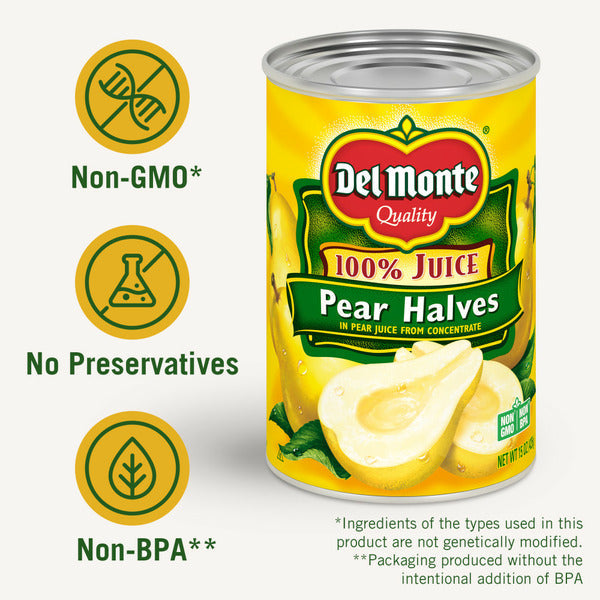Mitades de Pera Del Monte en Jugo 100% - Fruta en Lata Premium
