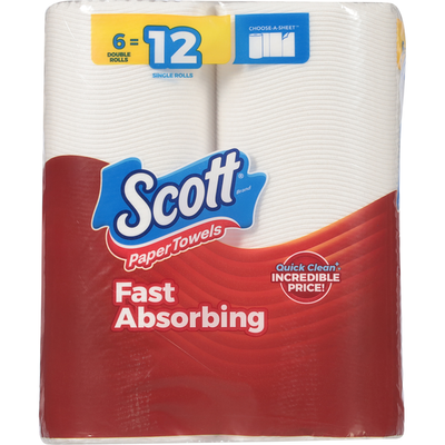 Essuie-tout en papier Scott One-Ply Choose-A-Sheet à double rouleaux à absorption rapide
