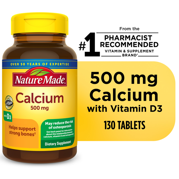 Nature Made Calcium 500 mg avec Vitamine D3 Comprimés