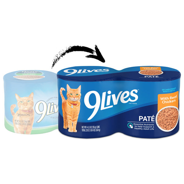 Comida Húmeda para Gatos 9Lives Paté con Pollo Real, Latas de 5.5 oz (paquete de 4)
