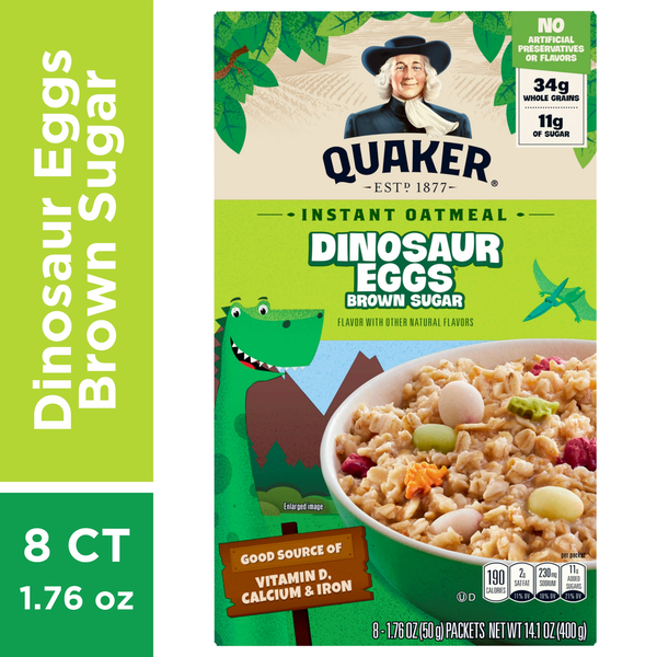 Quaker Instant Oatmeal Dinosaur Eggs Brown Sugar - 8 Count