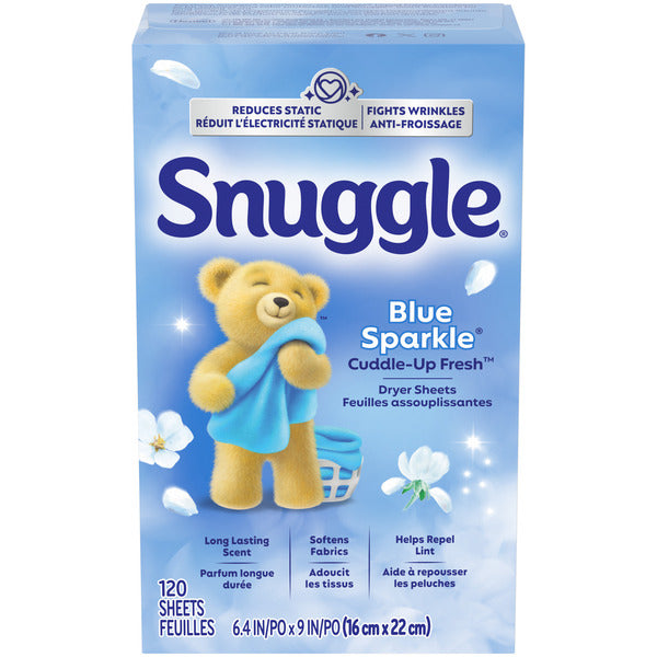 Hojas para Secadora de Suavizante de Tela Snuggle, Brillo Azul, 120 Contenido