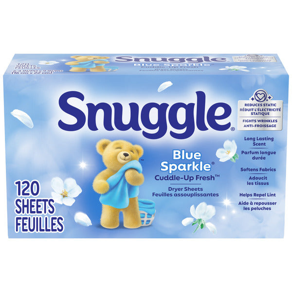 Hojas para Secadora de Suavizante de Tela Snuggle, Brillo Azul, 120 Contenido