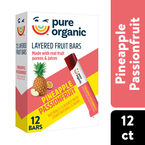 Barras de Fruta Capas de Piña y Maracuyá Orgánicas Puras - 12 Contenido