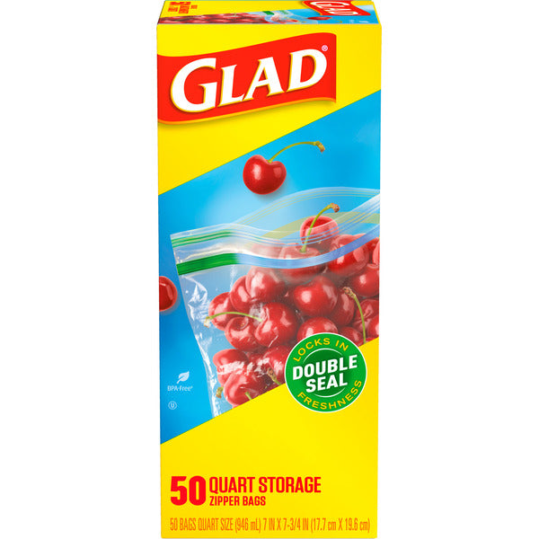 Bolsas de Plástico para Almacenamiento de Alimentos Glad con Cierre, Cuart