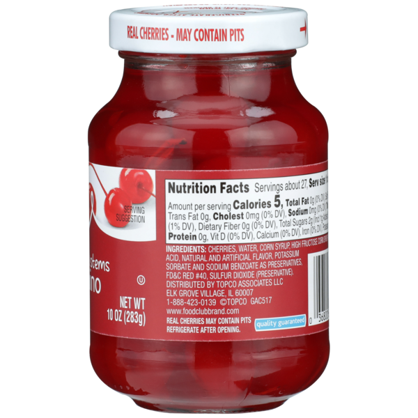 Cerises Maraschino Entières avec Tiges Food Club
