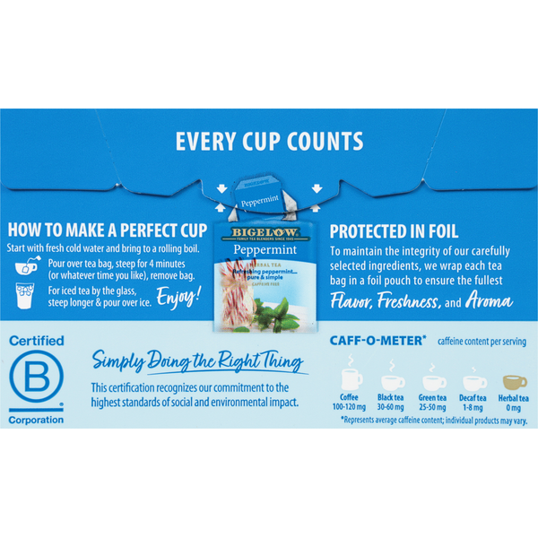 Bigelow Té Herbal, Menta - Bolsitas de Té