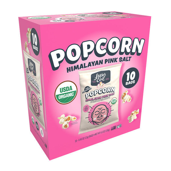 LesserEvil Organic Popcorn Snack Pack Box - Himalayan Pink