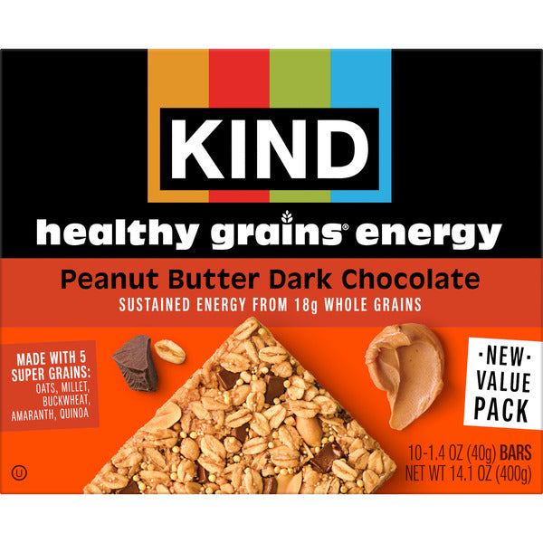 Barras de Energía de Granos Saludables KIND con Mantequilla de Maní y Chocolate Oscuro - 10 Contenid