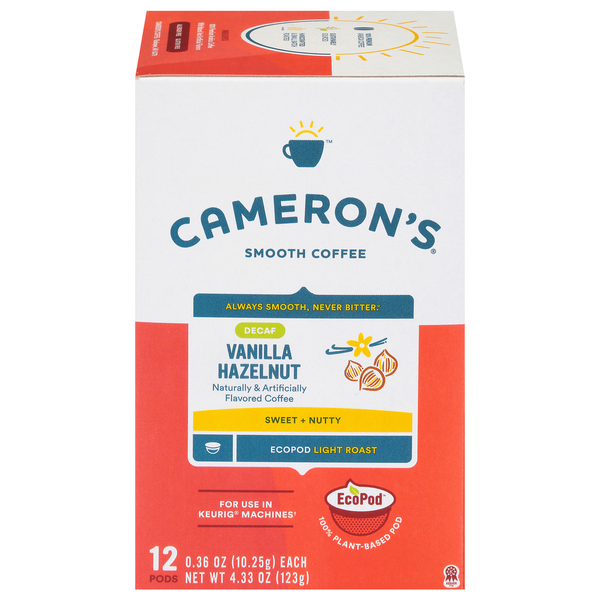 Cameron's Coffee, Smooth Light Roast, Vanilla Hazelnut, Decaf EcoPods