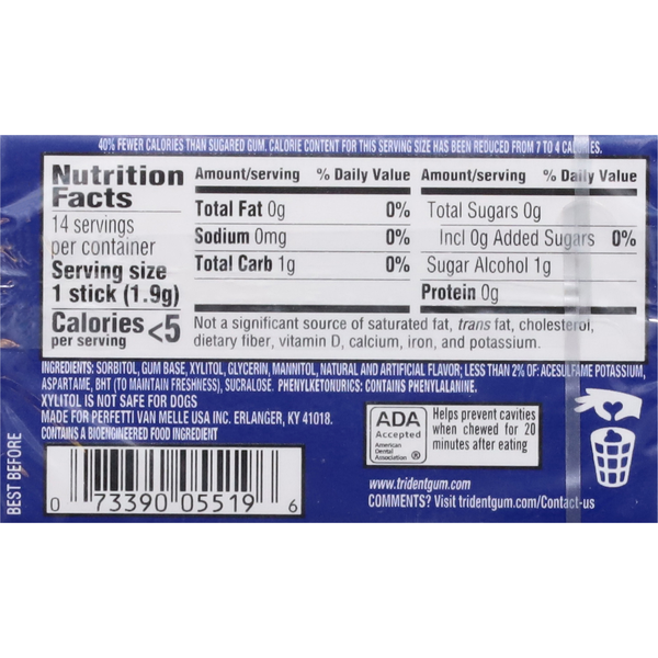 Gomme à mâcher sans sucre Trident - Saveur menthe parfaite