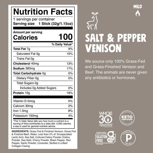 Chomps Grass-Fed Salt & Pepper Venison Sticks