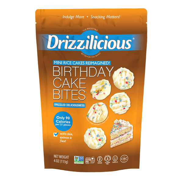 Bocaditos de Mini Pastel de Arroz Drizzilicious - Sabor Pastel de Cumpleaños