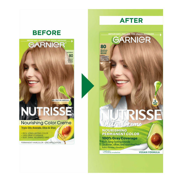 Crema de Color para el Cabello Garnier Nourishing, 80 Rubio Natural Medio