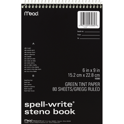 Libro de Steno Mead - Spell-Write, Tinte Verde, Regla Gregg, 80 Hojas