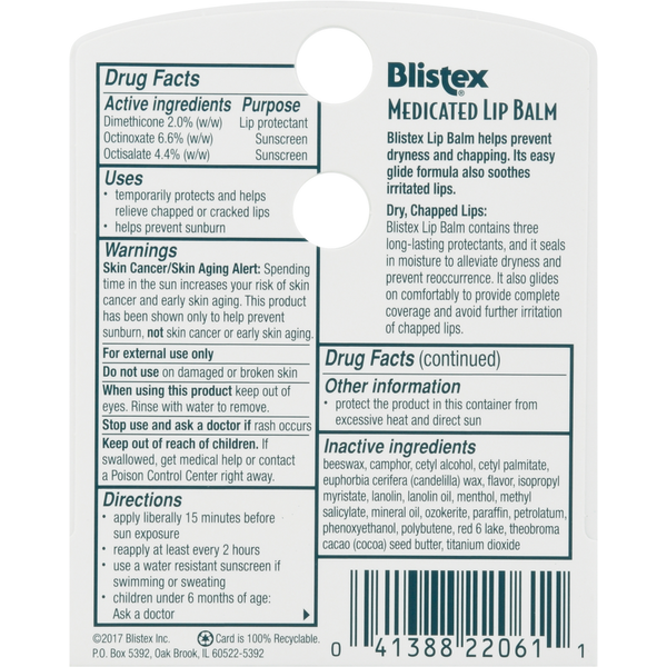 Blistex Medicated Lip Balm with SPF 15 Protection