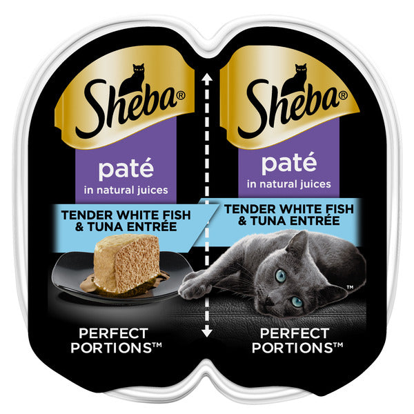SHEBA Portions Parfait Nourriture Humide pour Chats Pâté - Poisson Blanc & Thon