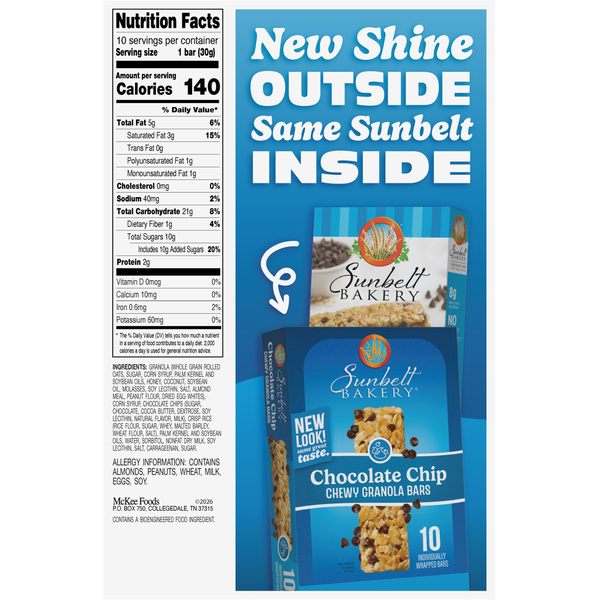 Barras de Granola Masticables con Chispas de Chocolate Sunbelt Bakery
