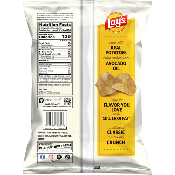 Lay's Kettle Cooked Potato Chips - Original Sea Salt