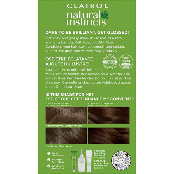 Clairol 5W Brun Moyen Chaud Végétalien Couleur de Cheveux avec Huile de Noix de Coco