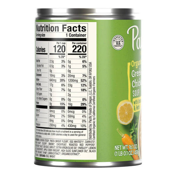 Sopa de Orzo con Pollo Estilo Griego Orgánica de Pacific Foods