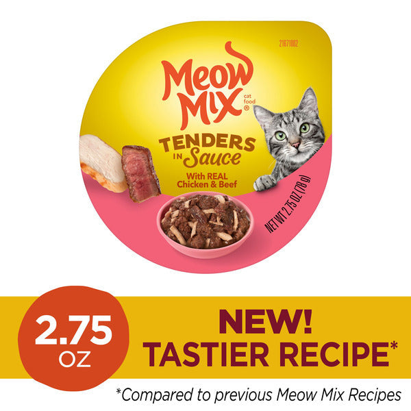 Meow Mix Tenders in Sauce Wet Cat Food with Real Chicken & Beef