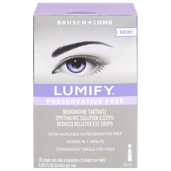 Gouttes oculaires Bausch & Lomb sans conservateurs pour soulager les rougeurs
