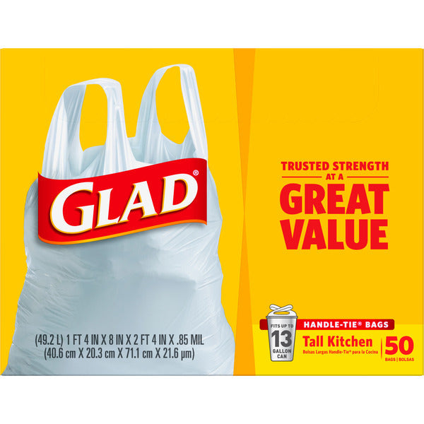 Glad Tall Kitchen Handle-Tie Trash Bags - 13 Gallon, White