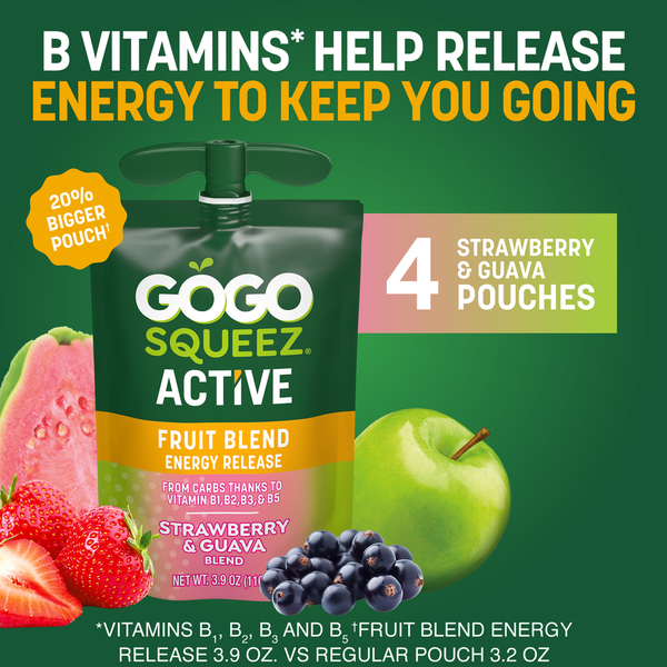 GoGo Squeez Énergie Active Mélange de Fruits Tropicaux Pochettes, 4 Pack
