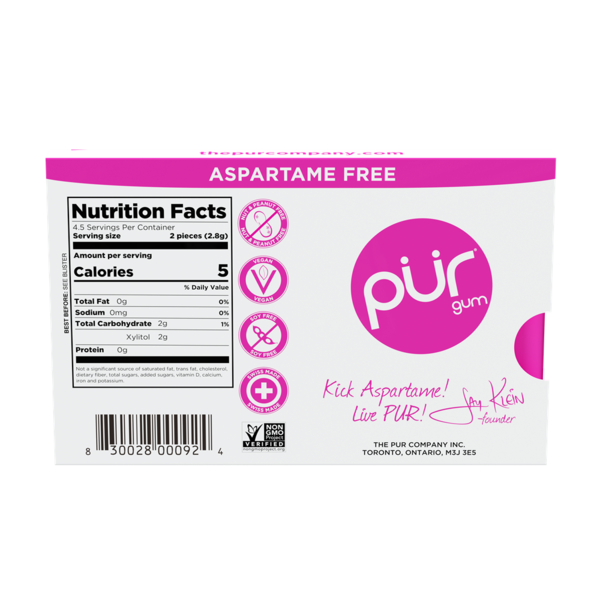 Chicle con Sabor a Granada y Menta PÜR - Sin Aspartame, 100% Xilitol