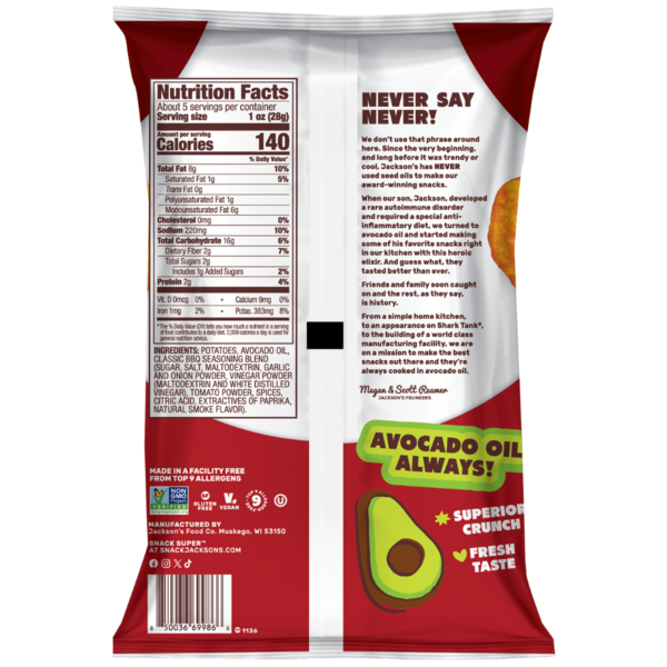 Jackson's Barbecue Avocado Oil Kettle Chips