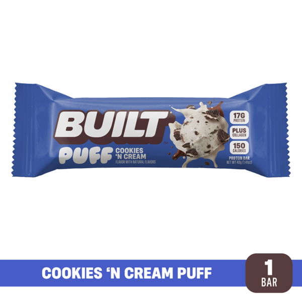 BUILT Puff Protein Bar, Cookies 'N Cream - Single Bar