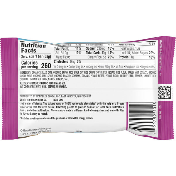Barre énergétique CLIF BAR Chocolat Chip Cacahuète Croquante