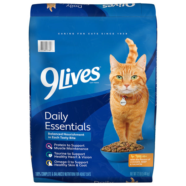 9Lives Daily Essentials Comida Seca para Gatos - Sabores de Pollo, Res y Salmón