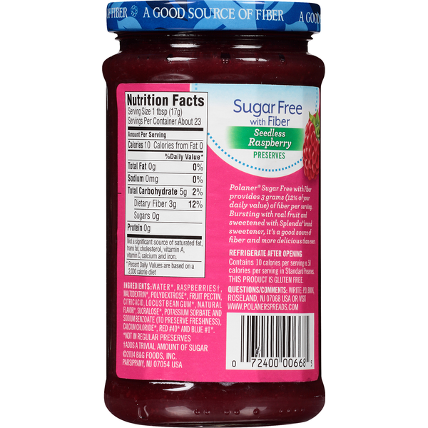 Confiture de framboises sans sucre et sans pépins Polaner avec fibres