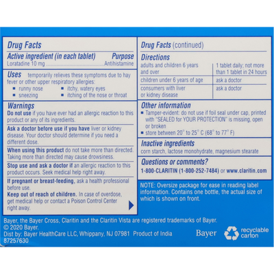Comprimés d'allergie non somnolents Claritin 24 heures