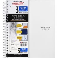 Five Star College Ruled 3 Subject Notebook - 150 Sheets
